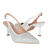 TACONES DE FIESTA CLASBEN MUJER DIAMANTE TEXTIL BLANCO