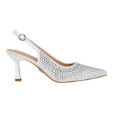 TACONES DE FIESTA CLASBEN MUJER DIAMANTE TEXTIL BLANCO