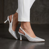 TACONES DE FIESTA CLASBEN MUJER DIAMANTE TEXTIL BLANCO