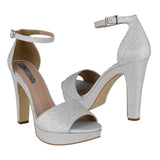 SANDALIAS DE FIESTA PARA DAMA STYLO 44090 GLITTER PLATA