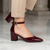 Tacones Stylo para mujer, color charol vino, corrida 23-26