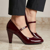 Tacones Stylo para mujer, color charol vino, corrida 23-26
