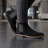 Botines Triples para hombre, color gamuza negro, corrida 25-29
